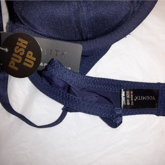 Youmita Shiny Navy 34B Push Up Plunge Bra NWT - Picture 3 of 11